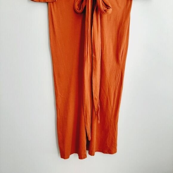 ZARA | 100% Cotton Minimalist Modern V-Neck Midi Dress Orange Sz S - Picture 5 of 16